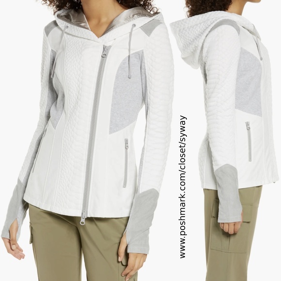 Blanc Noir Croc Jacquard Mixed Knit Hooded Track Asymmetrical Hoodie Jacket - Picture 15 of 16